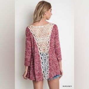 UMGEE Crochet Back 3/4 Sleeved Boho Top